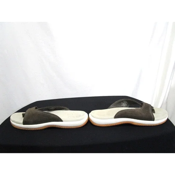 L.L. Bean Olive Green Suede Leather Toe Loop Slide Sandals Women Sz 8 - Picture 10 of 11